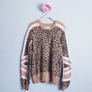 Current/Elliott Duvall Tan Leopard Print Crew Neck‎ Sweater